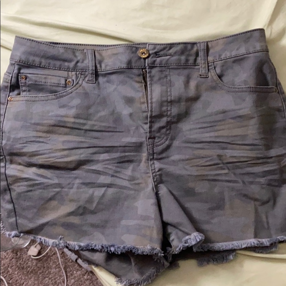 Camo denim shorts